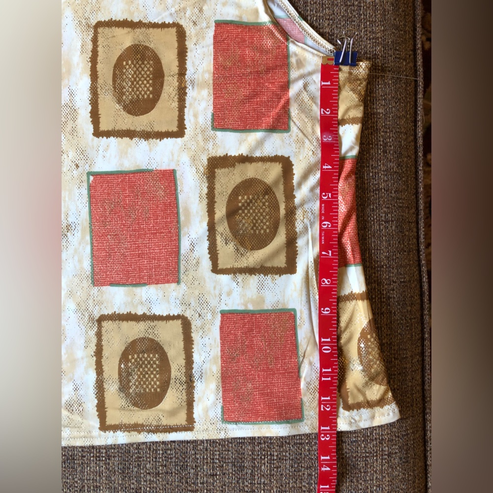 Sleeveless Geometric Print Cowl Neck Top - Orange/Gold - Picture 10 of 13